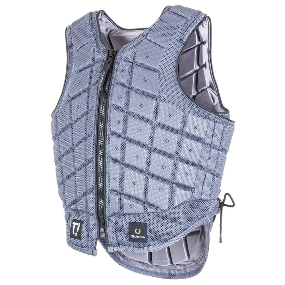 Gray protective vest with a grid pattern on a white background
