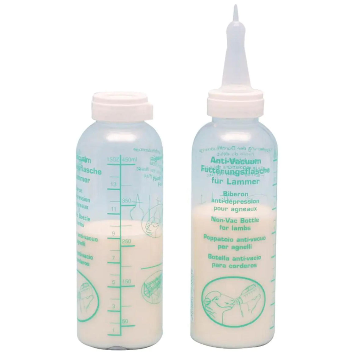 Two baby bottles with measurement markings on a white background