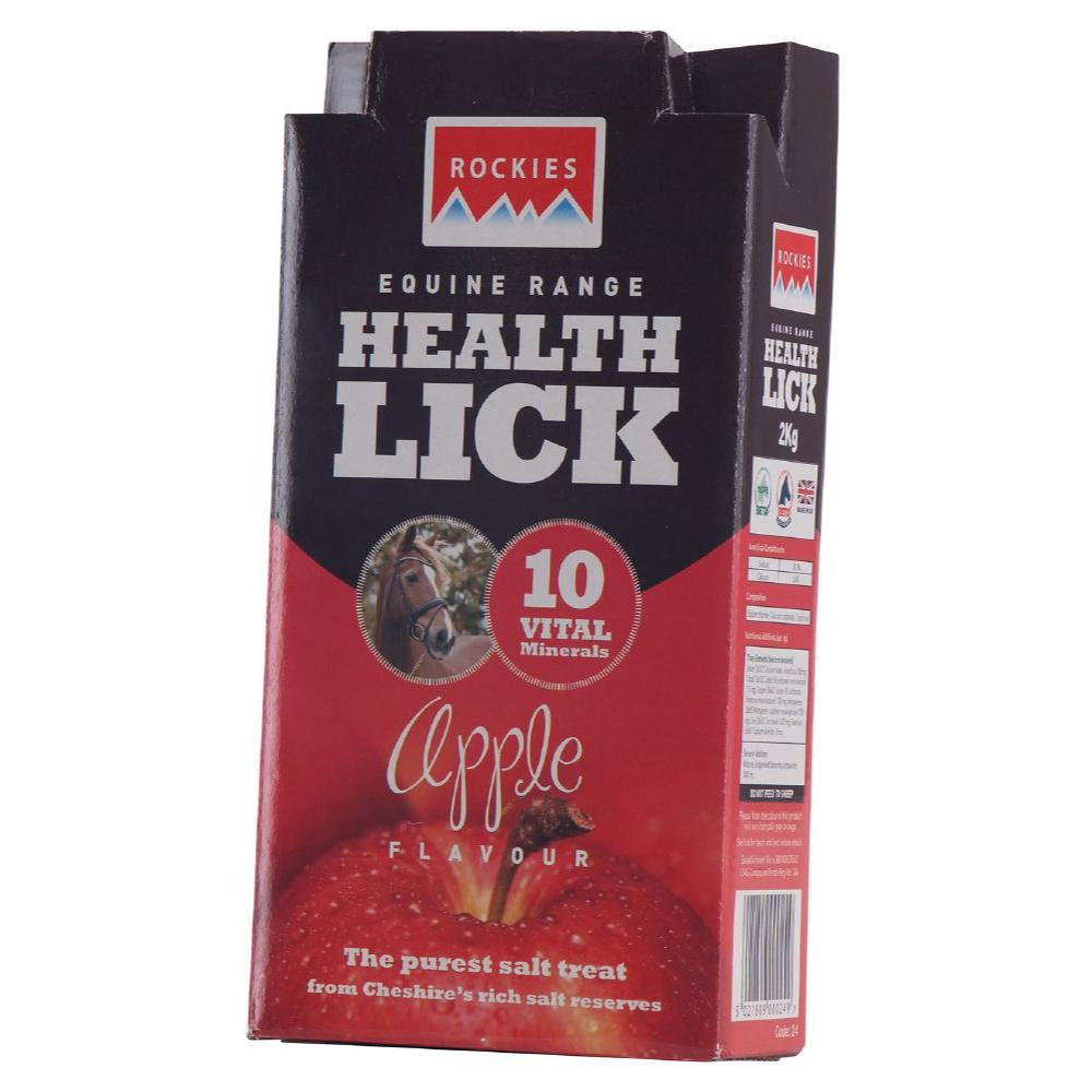 Box of Rockies Equine Range Health Lick for horses with apple flavor on a white background