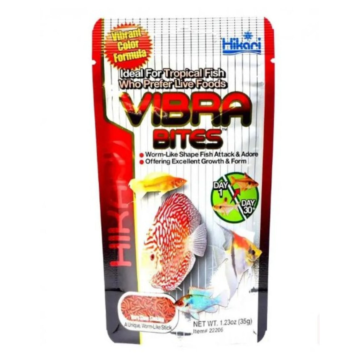 Hikari Vibra Bites fish food packaging on a white background