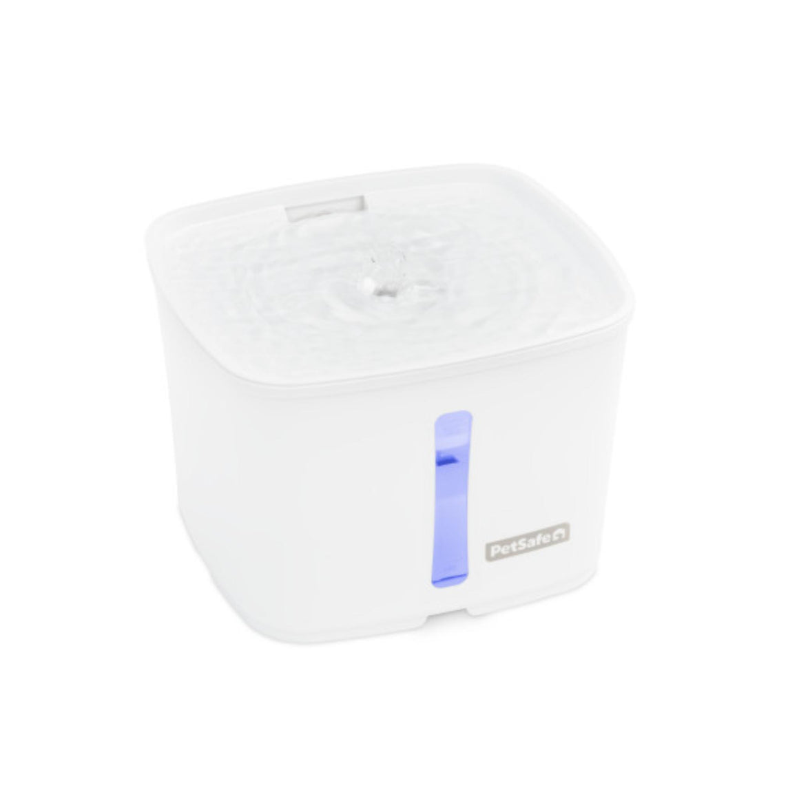White electronic device with a blue light on a white background