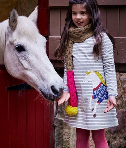 Girls Grey and White Stripe with Horse Applique