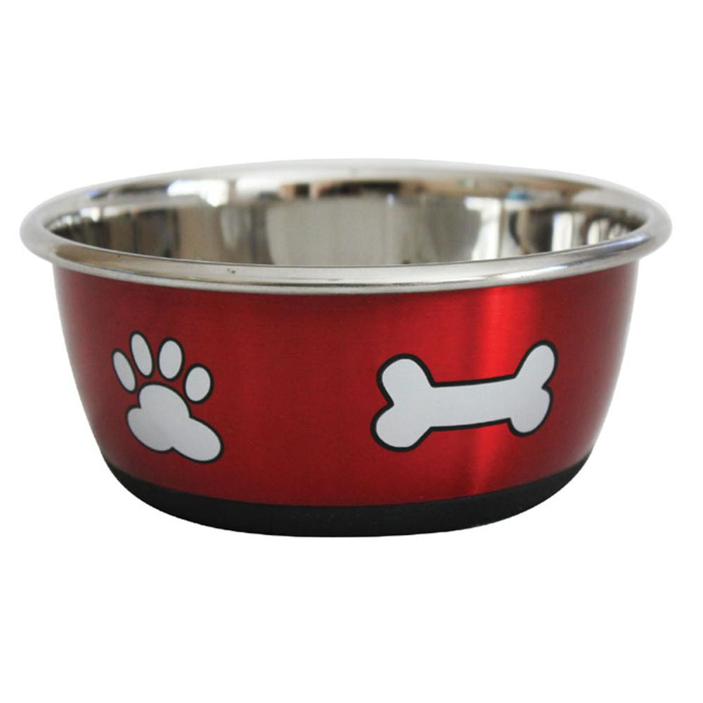 Durabolz-Paw-and-Bone-dog-bowl-Metalic-Red-500ml