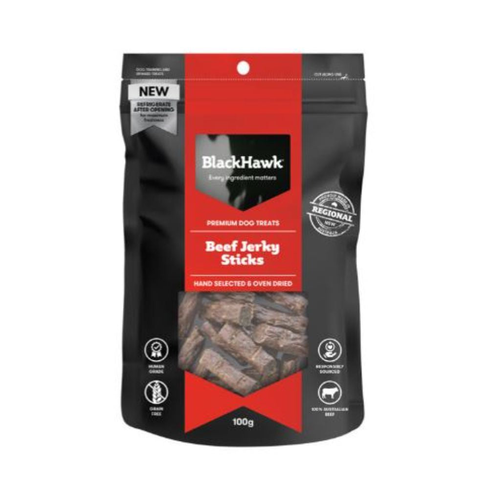 Black Hawk Dog Treats Beef Jerky Sticks 100g Pet Paddock